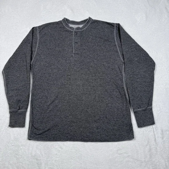 LL Bean Henley Shirt Men Large Gray Outer Layer River Driver Wool‎ Blend Thermal - Picture 2 of 8